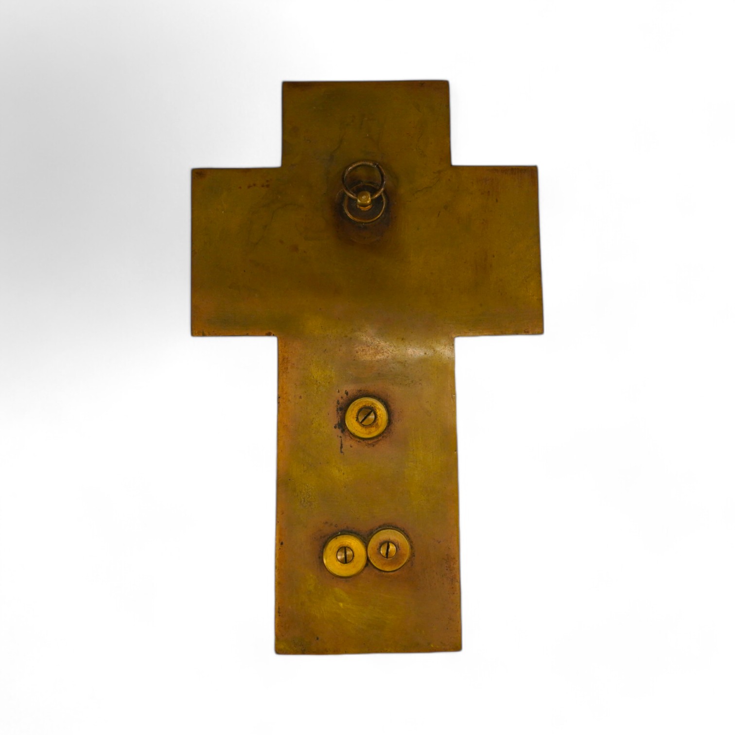 A champlevé enamel, onyx and brass Holy water stoop in the form of a cross, early 20th century, 23.5cm high. Condition - fair to good